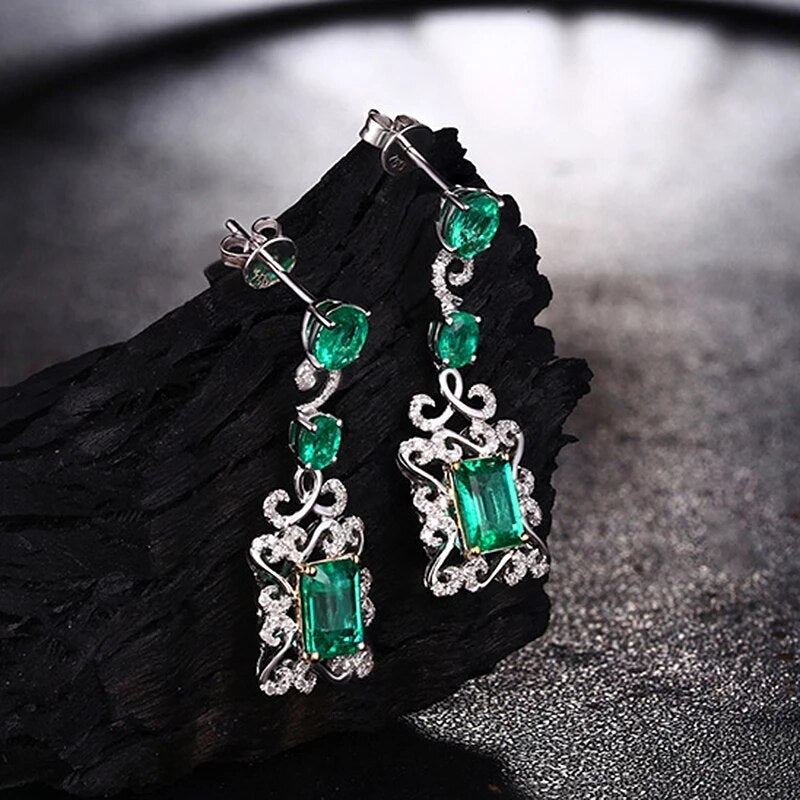 14Kt White Gold 3.68ct Emerald Earrings with Diamonds