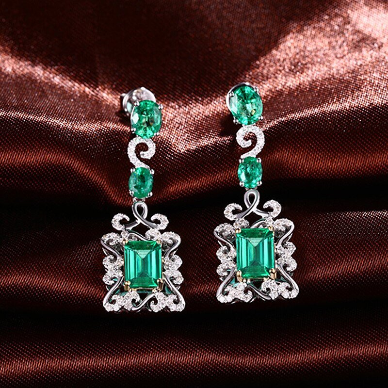 14Kt White Gold 3.68ct Emerald Earrings with Diamonds