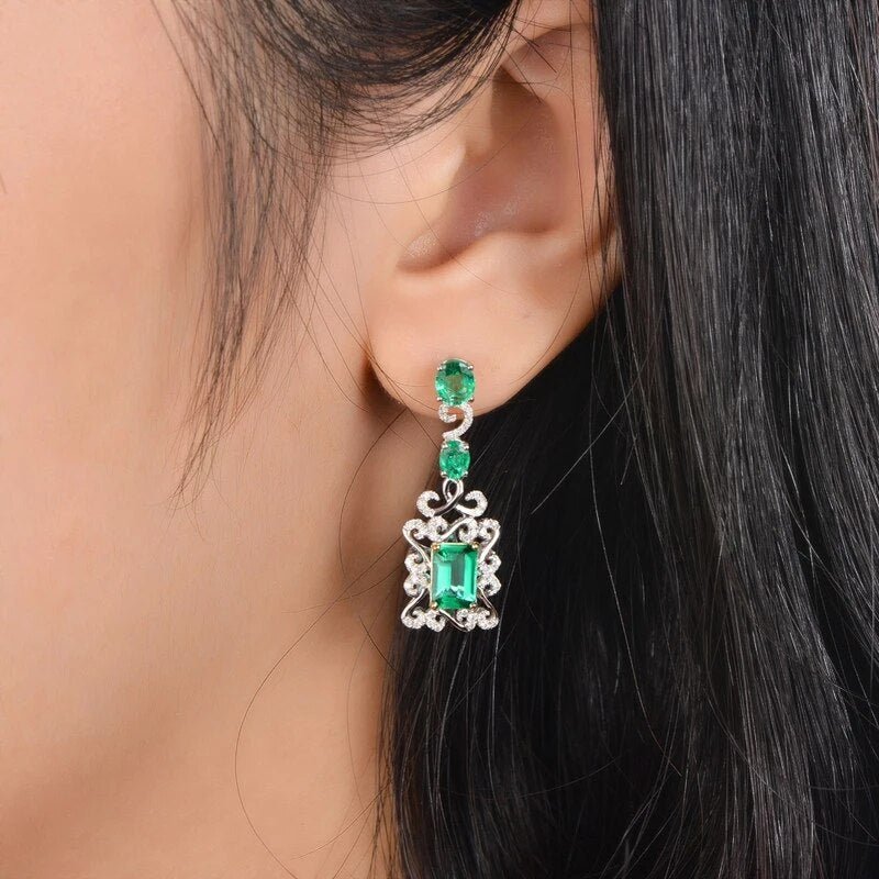 14Kt White Gold 3.68ct Emerald Earrings with Diamonds
