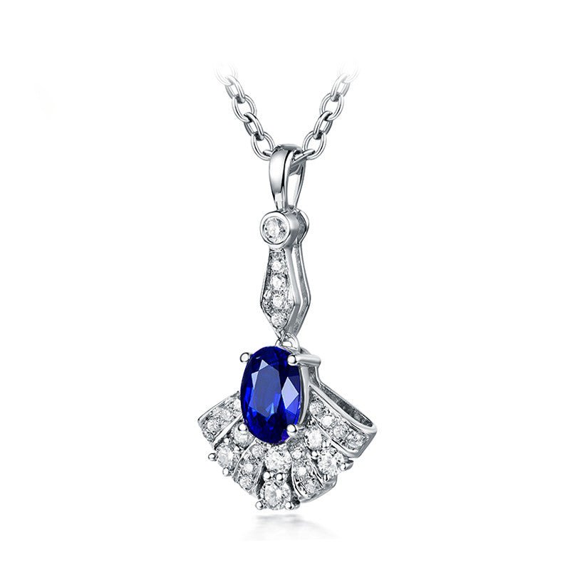 14kt White Gold Diamond 0.17 ct Blue Sapphire Pendant