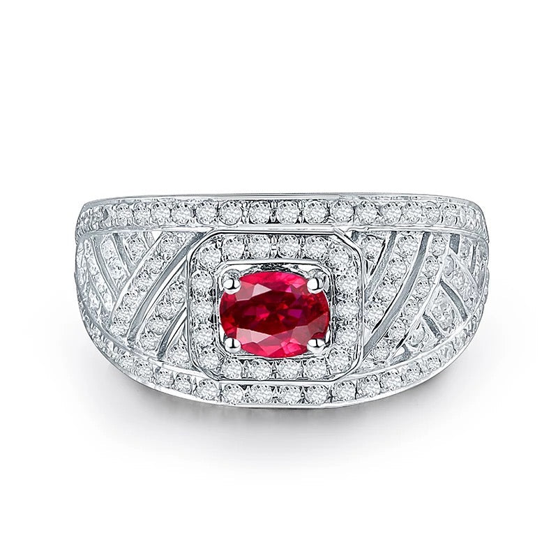 14Kt White Gold Diamond 0.48 ct Ruby Ring