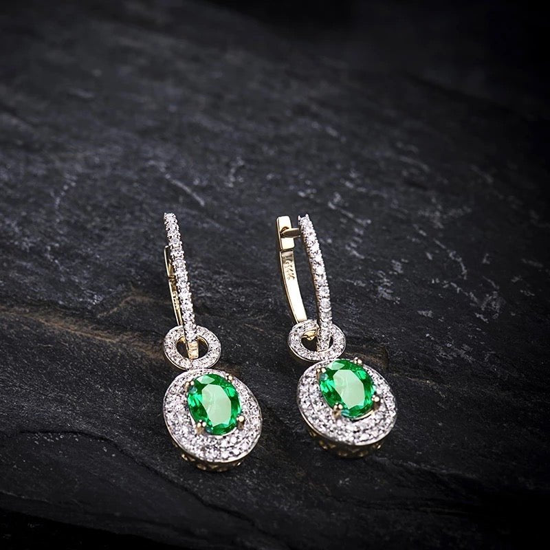 14Kt Yellow Gold 1.57 ct Emerald Earrings with Diamonds