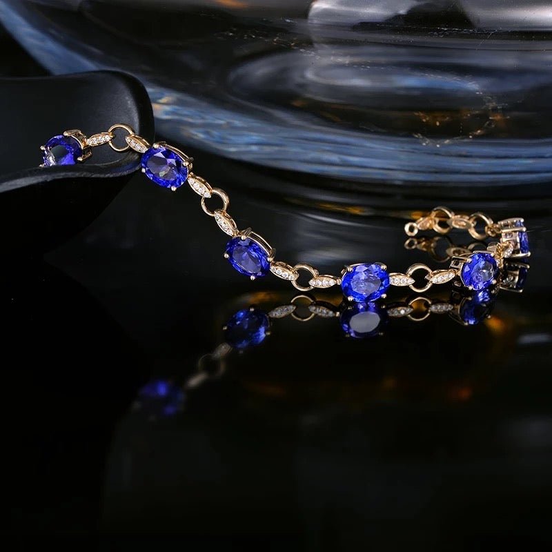 14Kt Yellow Gold 7.82ct Tanzanite Bracelet with Diamonds