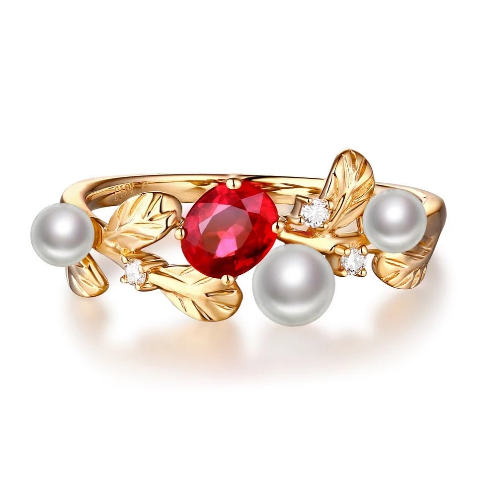 14Kt Yellow Gold Diamond 0.44 ct Ruby Ring