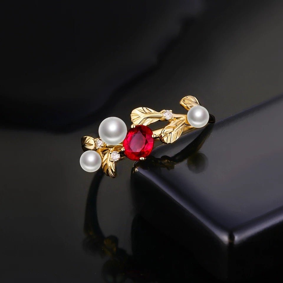 14Kt Yellow Gold Diamond 0.44 ct Ruby Ring