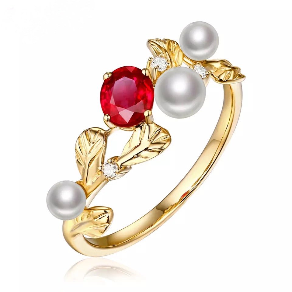 14Kt Yellow Gold Diamond 0.44 ct Ruby Ring