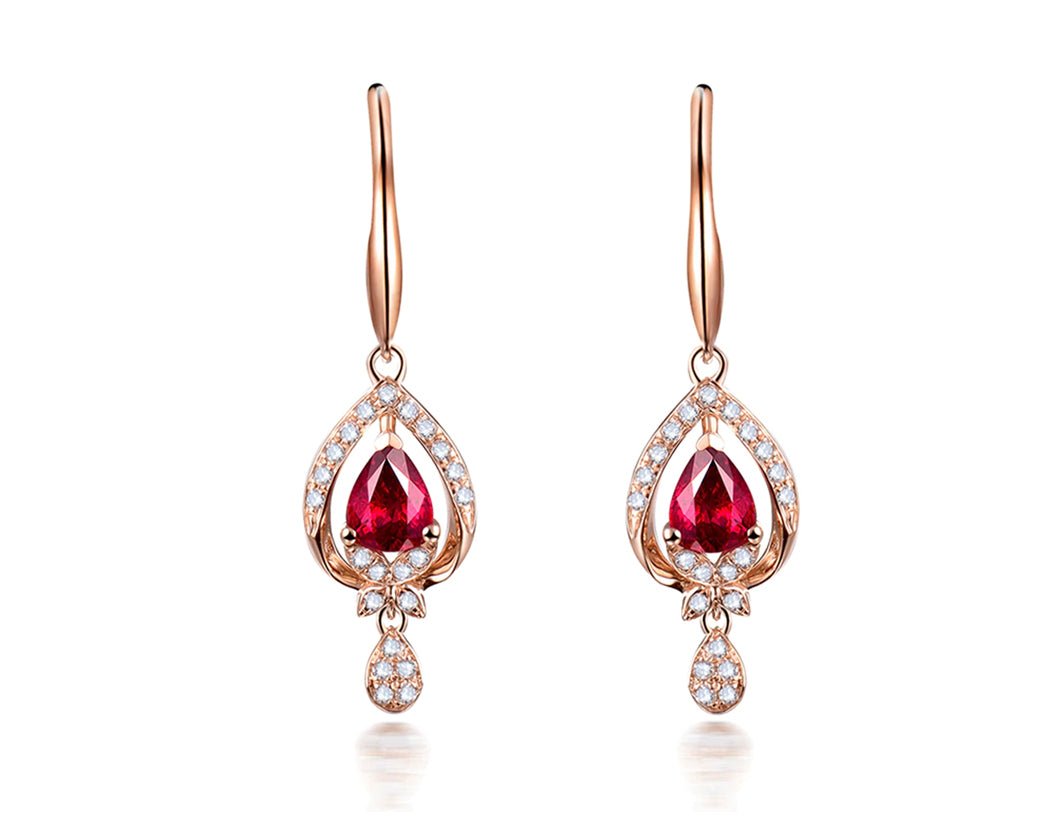 18K Rose Gold 1.00ct Ruby Earrings with Diamonds