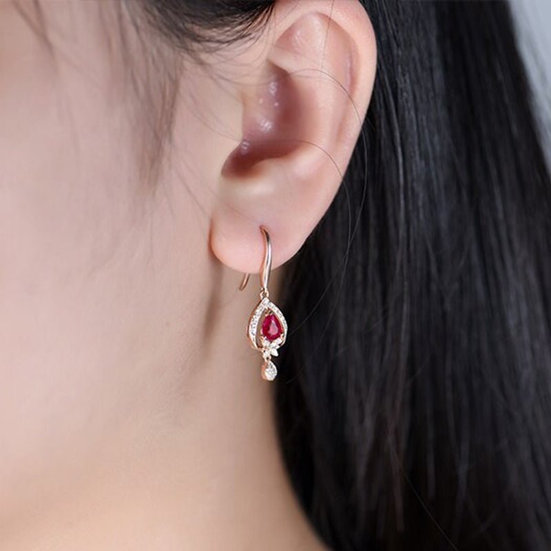 18K Rose Gold 1.00ct Ruby Earrings with Diamonds