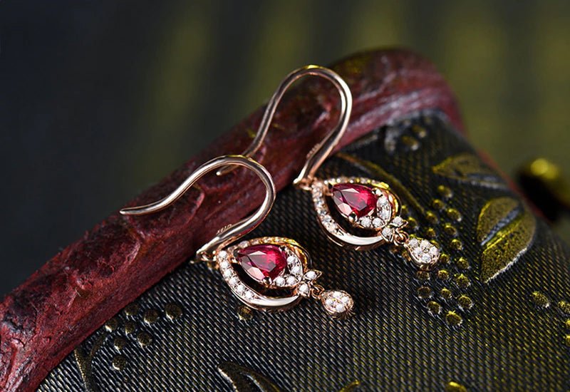 18K Rose Gold 1.00ct Ruby Earrings with Diamonds