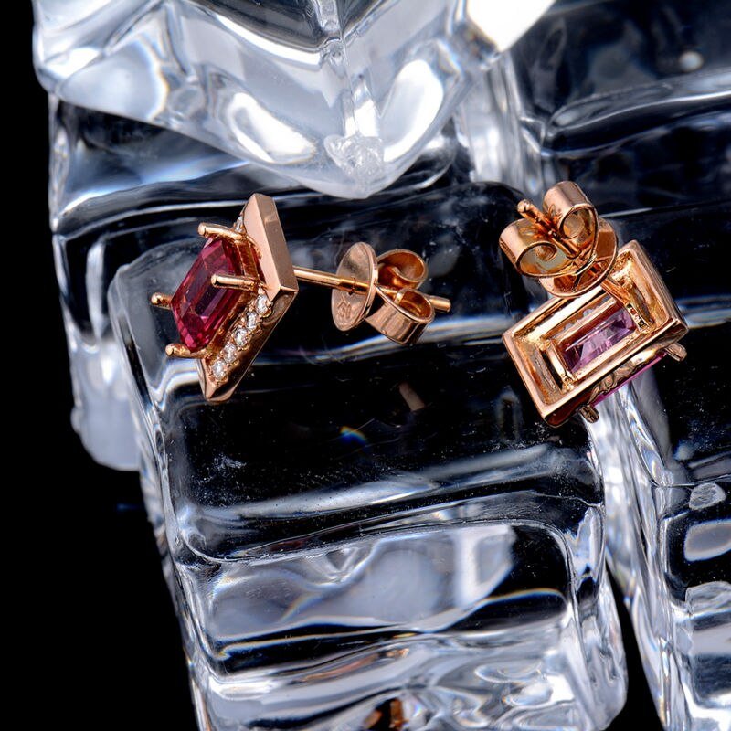 18K Rose Gold 1.40ct Tourmaline Earrings with Diamonds