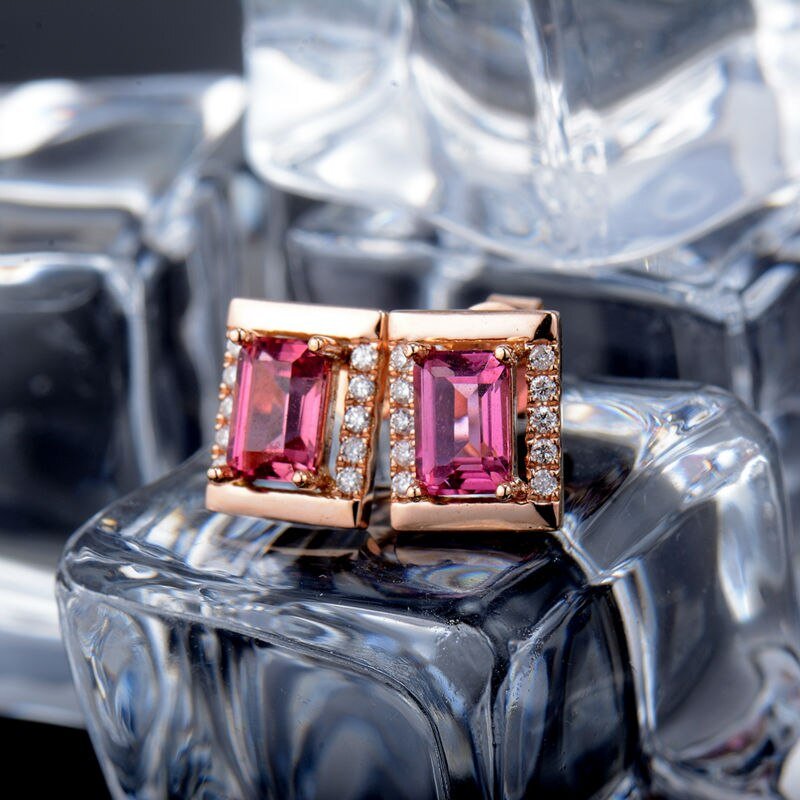 18K Rose Gold 1.40ct Tourmaline Earrings with Diamonds