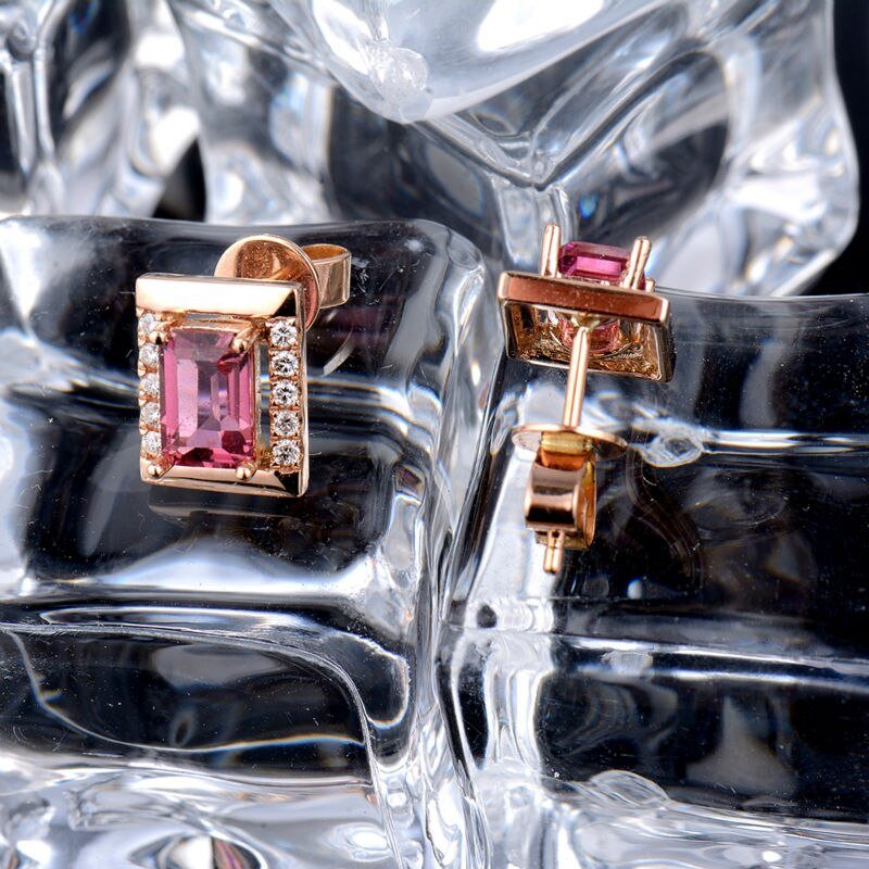 18K Rose Gold 1.40ct Tourmaline Earrings with Diamonds
