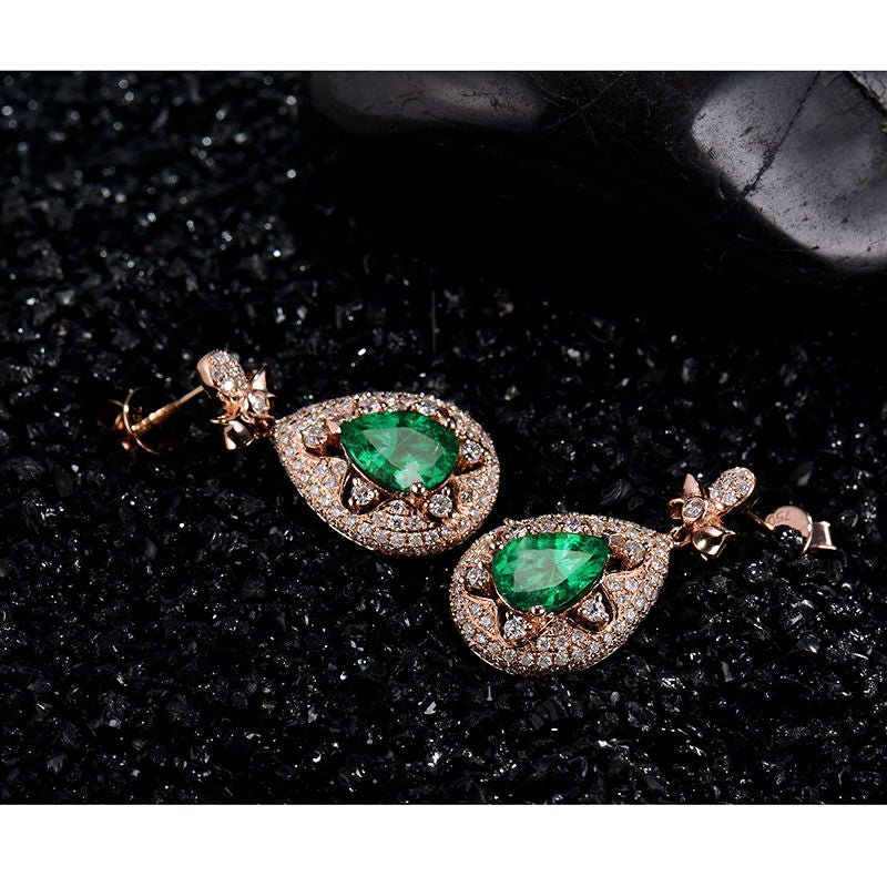 18K Rose Gold 1.86ct Emerald Earrings with Diamond