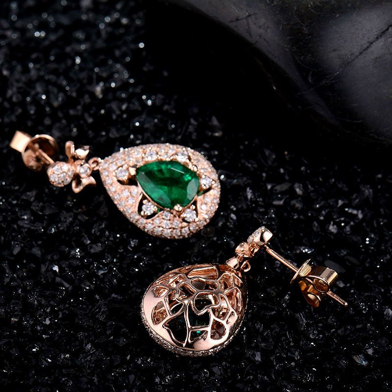 18K Rose Gold 1.86ct Emerald Earrings with Diamond