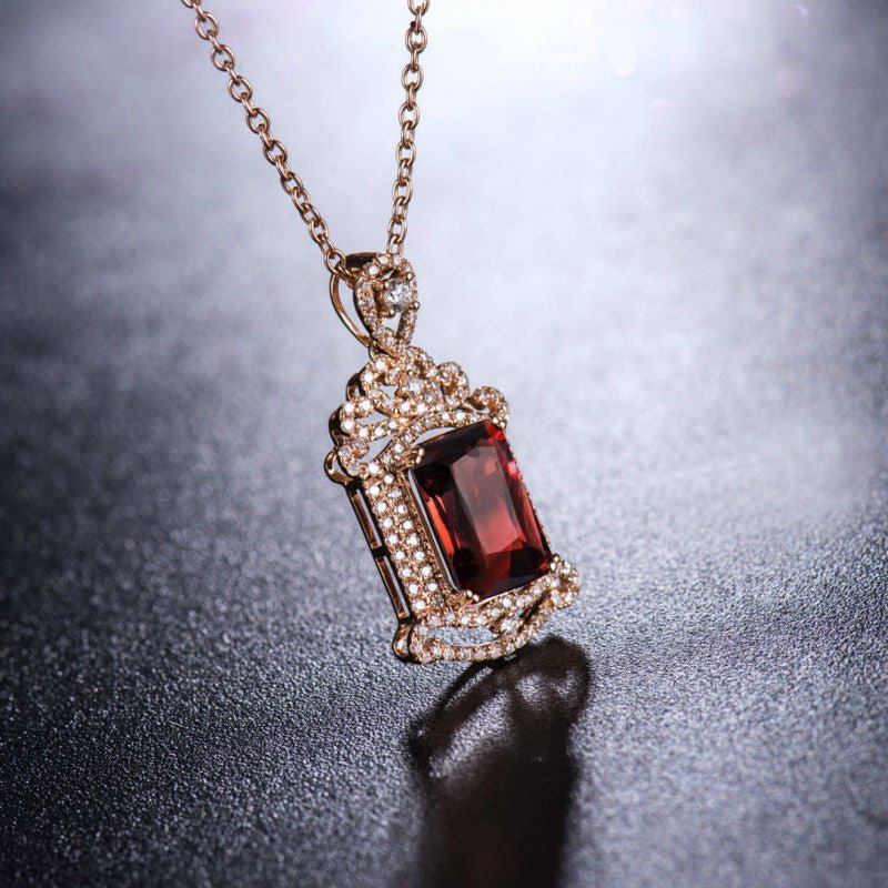 18K Rose Gold 3.97ct Tourmaline Pendant with Natural Diamonds