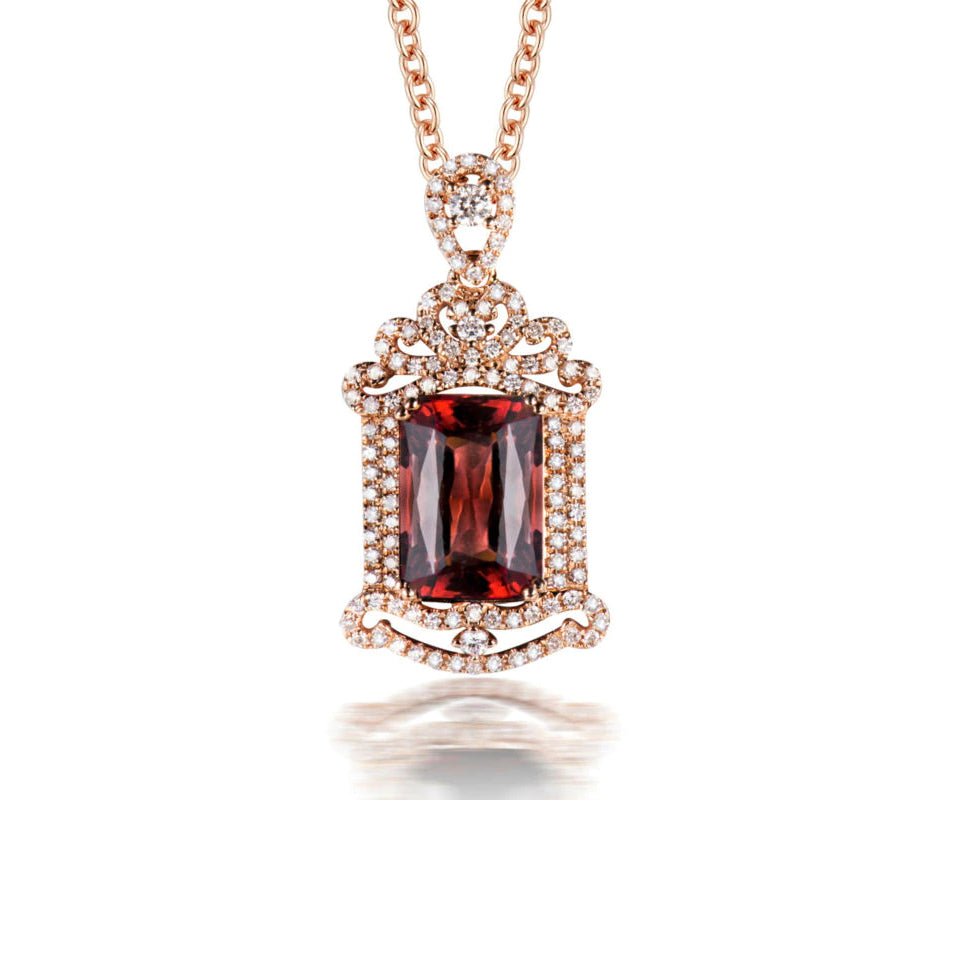 18K Rose Gold 3.97ct Tourmaline Pendant with Natural Diamonds