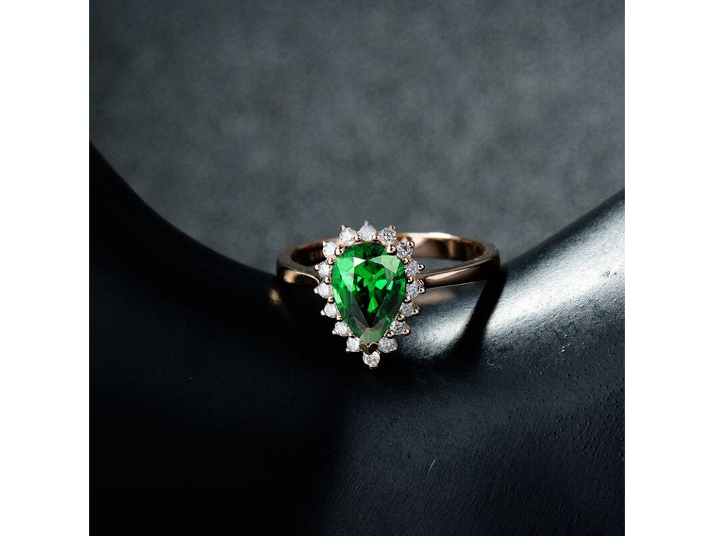 18k Rose Gold Diamond Engagement 1.20 ct Tsavorite Ring