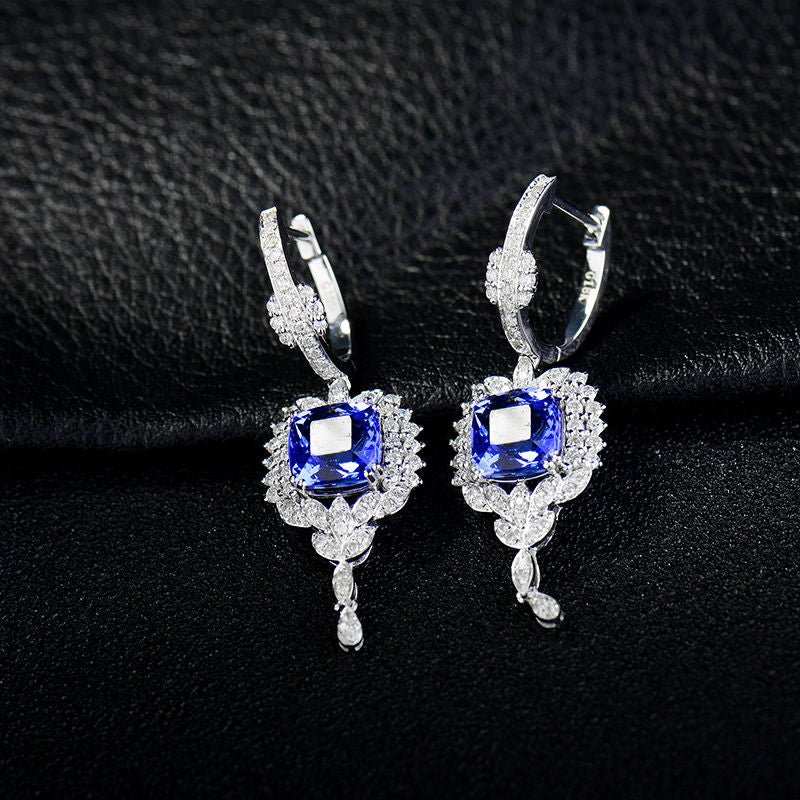18K White Gold 3.80ct Tanzanite Earrings with Diamonds
