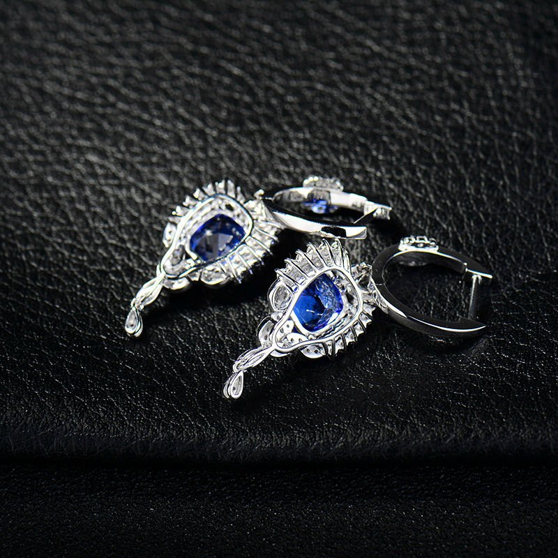 18K White Gold 3.80ct Tanzanite Earrings with Diamonds