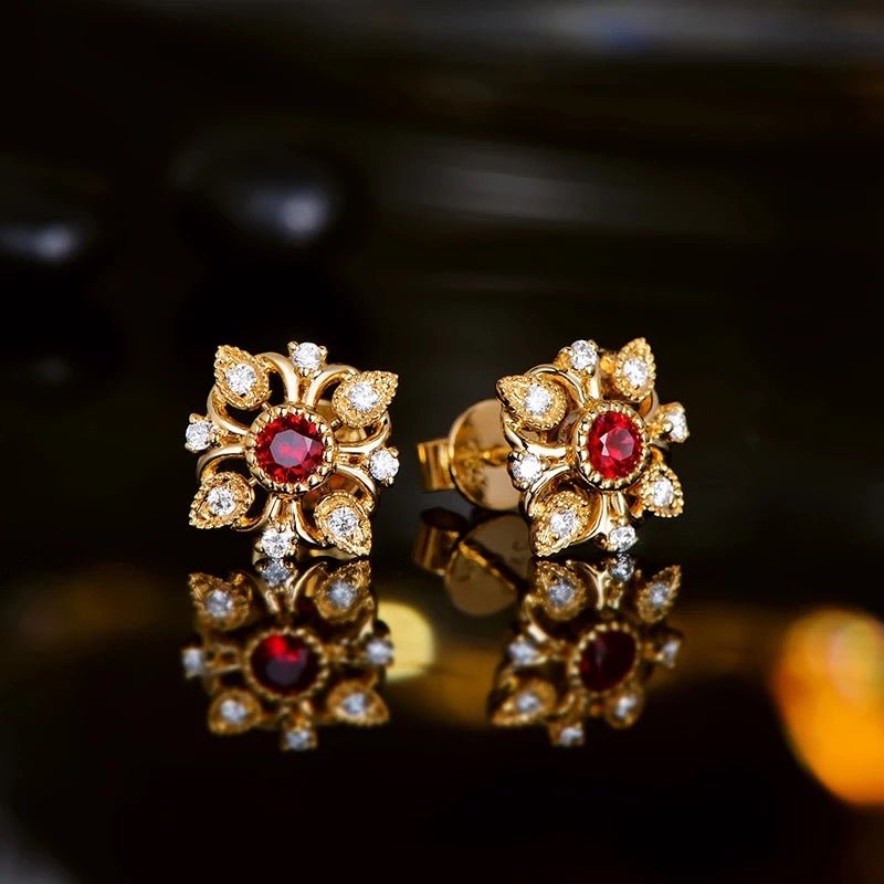 18K Yellow Gold 0.29 ct Pink Ruby Earrings