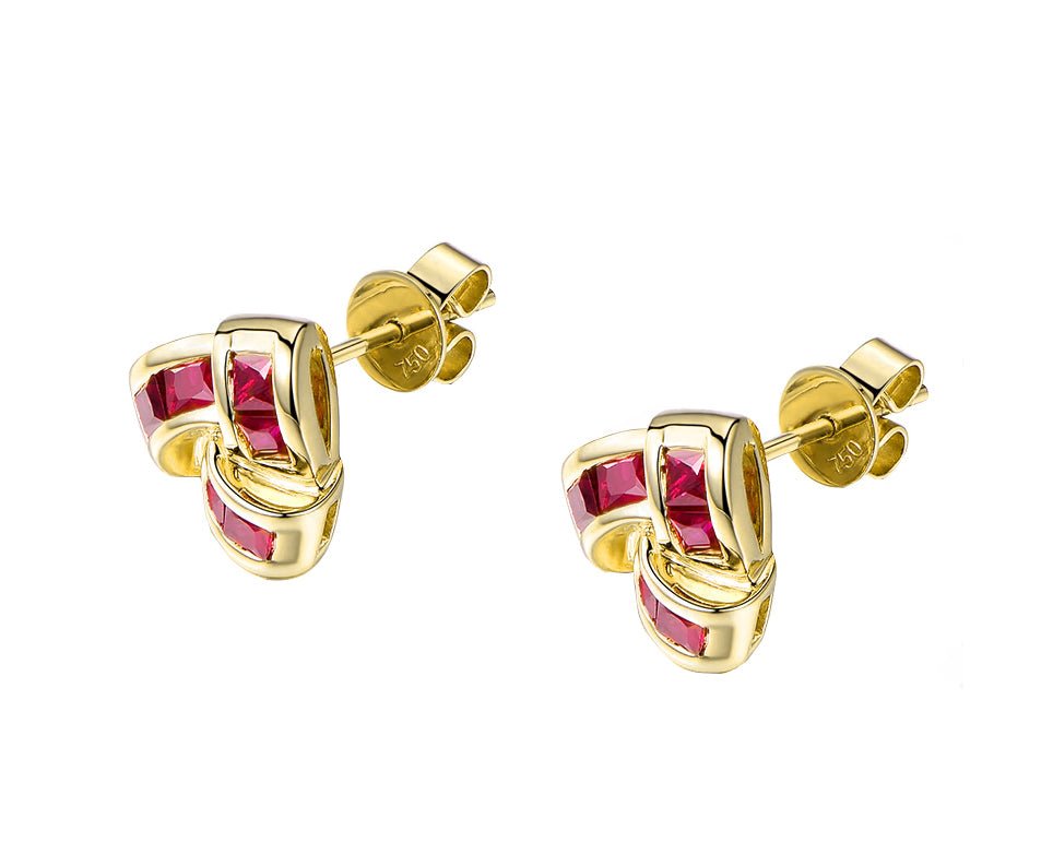 18K Yellow Gold 0.85ct Ruby Earrings with Natural Diamonds