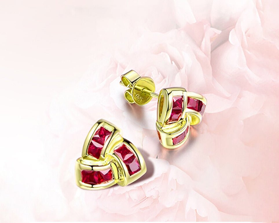 18K Yellow Gold 0.85ct Ruby Earrings with Natural Diamonds