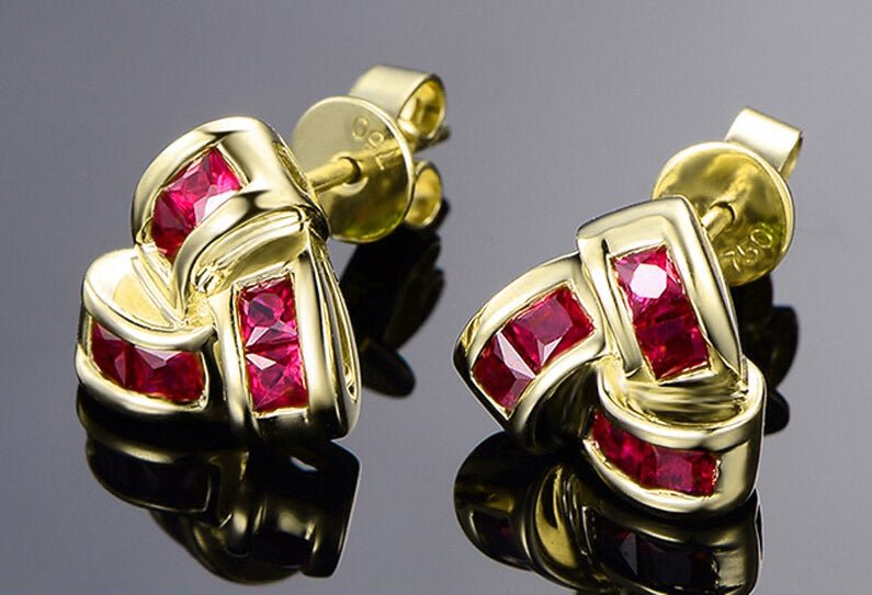 18K Yellow Gold 0.85ct Ruby Earrings with Natural Diamonds