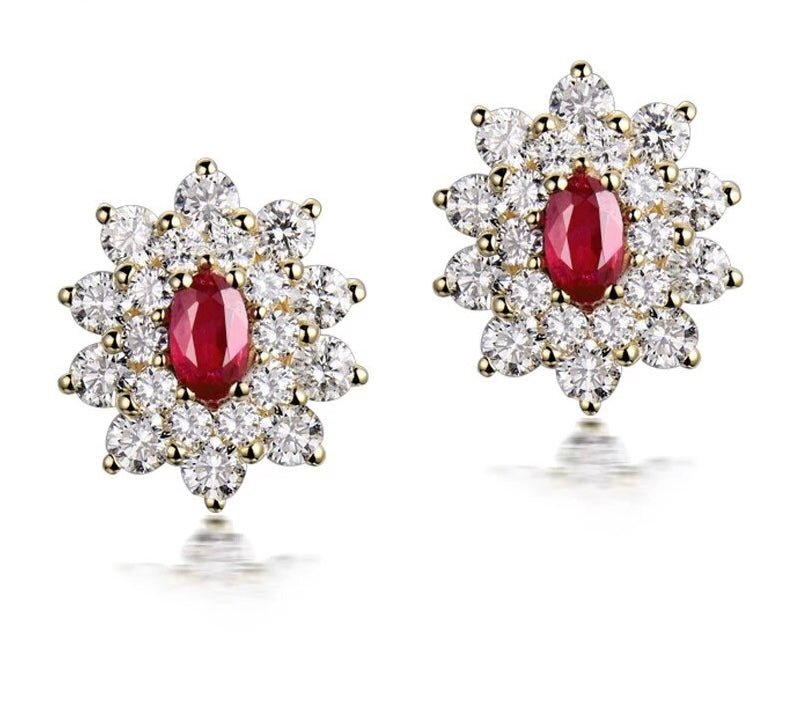 18K Yellow Gold 1.00 ct Pink Ruby Earrings