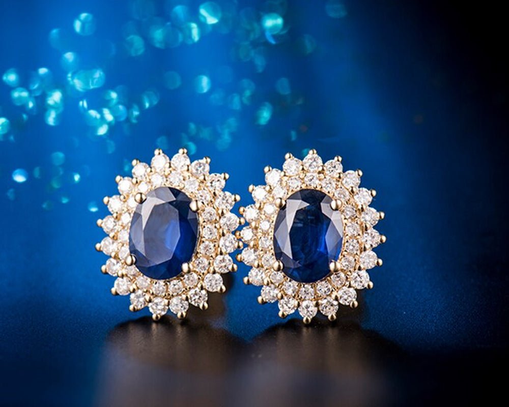 18K Yellow Gold 2.85ct Sapphire Earrings with Diamond
