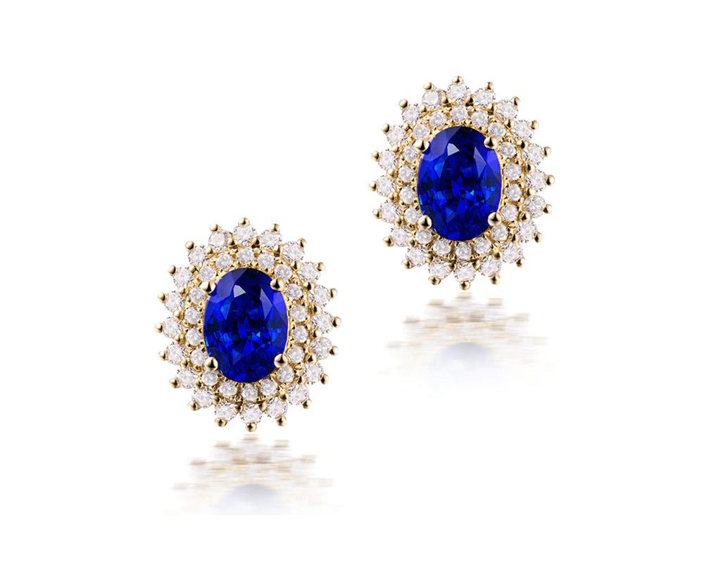 18K Yellow Gold 2.85ct Sapphire Earrings with Diamond