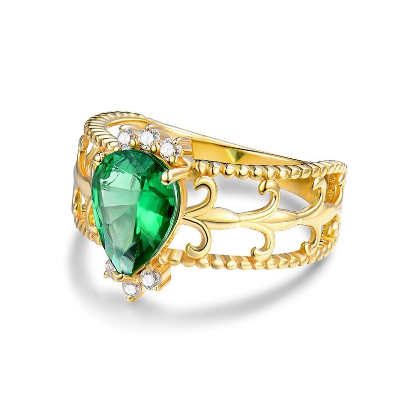 18Kt Gold Natural Diamond & 0.88 ct Emerald Ring - Unisex