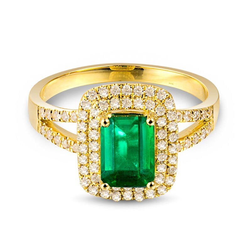 18Kt Gold Natural Diamond & 1.23 ct Emerald Ring