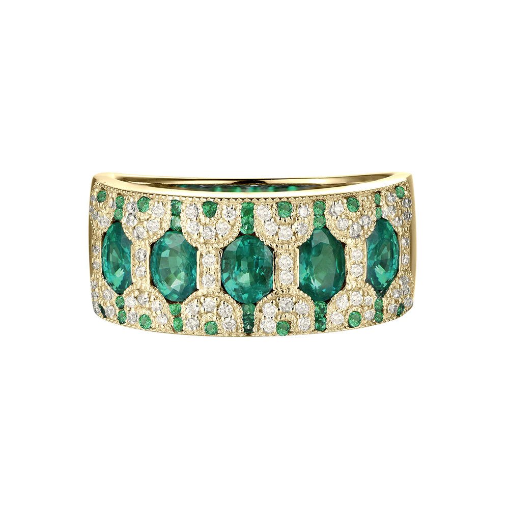18Kt Gold Natural Diamond & 1.50 ct Emerald Ring - Unisex