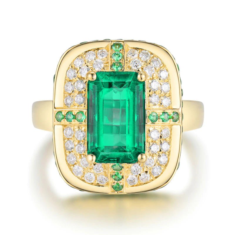 18Kt Gold Natural Diamond & 1.85 ct Emerald Ring - Unisex
