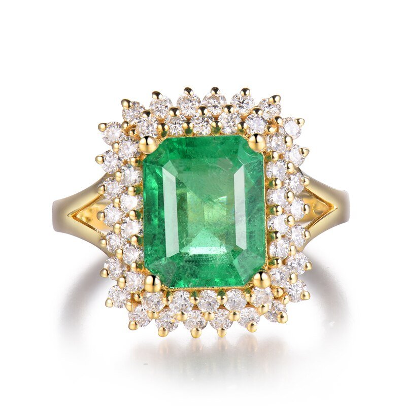 18Kt Gold Natural Diamond & 2.50 ct Emerald Ring