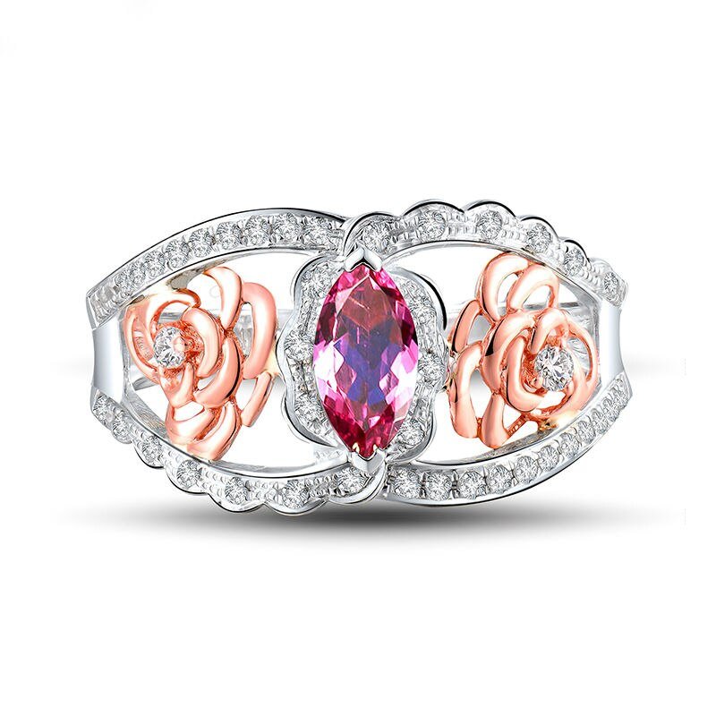 18Kt Multi - tone White Gold Diamond & 0.36 ct Pink Tourmaline Ring
