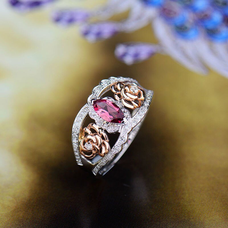 18Kt Multi - tone White Gold Diamond & 0.36 ct Pink Tourmaline Ring