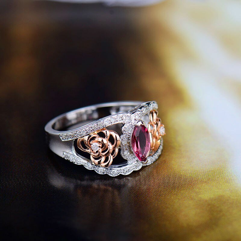 18Kt Multi - tone White Gold Diamond & 0.36 ct Pink Tourmaline Ring