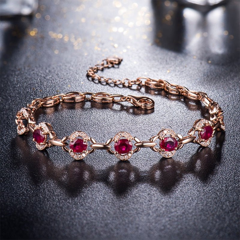 18Kt Rose Gold 1.66 ct Ruby Bracelet with Natural Diamonds