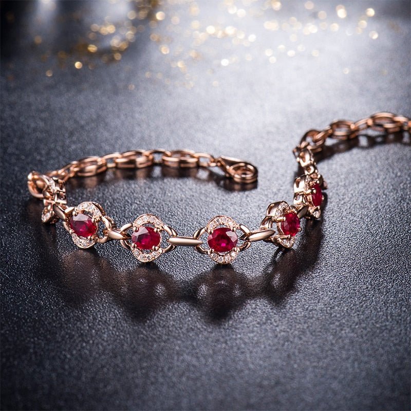 18Kt Rose Gold 1.66 ct Ruby Bracelet with Natural Diamonds