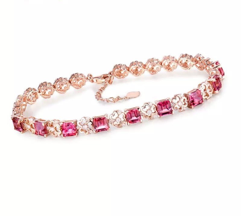 18Kt Rose Gold 5.04 ct Pink Tourmaline Bracelet with Diamonds