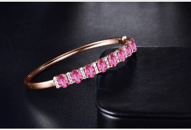 18Kt Rose Gold 5.87 ct Red Tourmaline Bracelet with Diamonds 0.64 ct