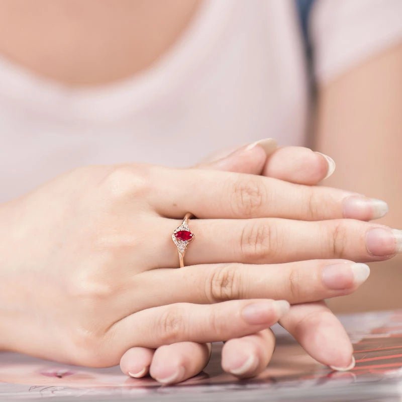18Kt Rose Gold Diamond & 0.35 ct Ruby Ring