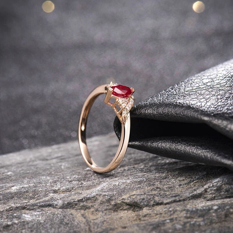 18Kt Rose Gold Diamond & 0.35 ct Ruby Ring
