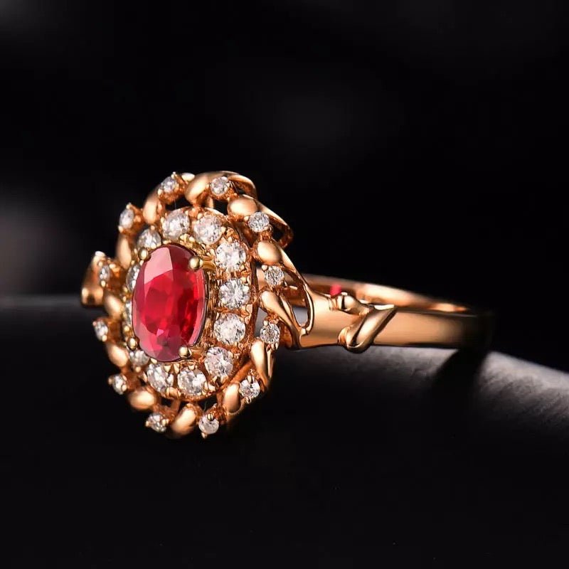 18Kt Rose Gold Diamond 0.55 ct Ruby Ring
