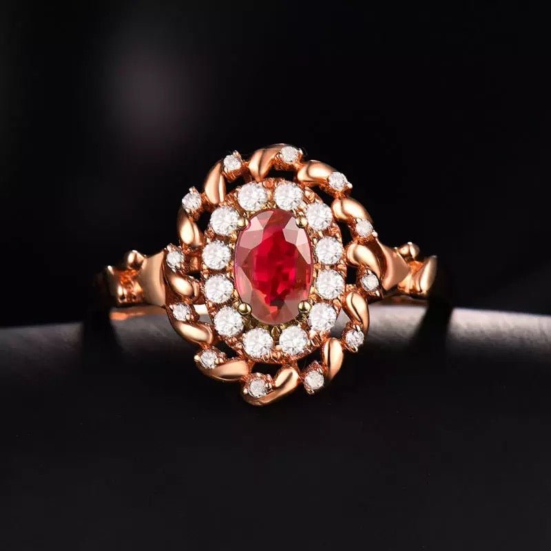 18Kt Rose Gold Diamond 0.55 ct Ruby Ring