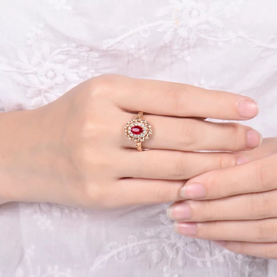 18Kt Rose Gold Diamond 0.55 ct Ruby Ring