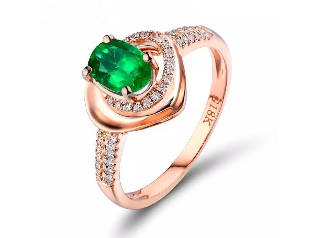 18Kt Rose Gold Diamond 0.55ct Emerald Ring