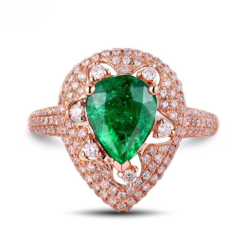 18Kt Rose Gold Diamond 1.67 ct Emerald Ring