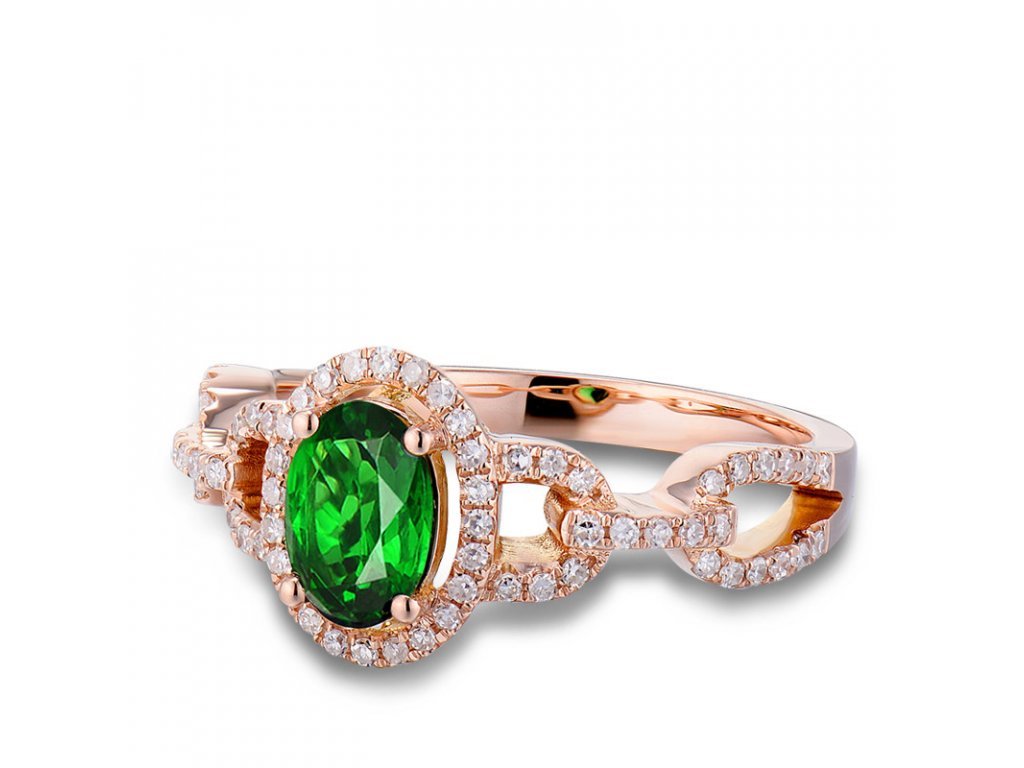 18Kt Rose Gold Natural Diamonds 0.68ct Tsavorite Gemstone